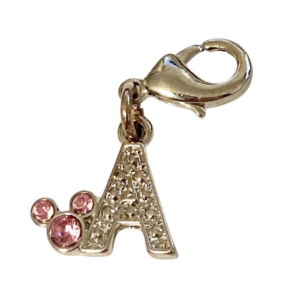 Vintage Disney Pink Crystal Mickey Mouse Ears Charm Clip On Initial Letter A - Picture 1 of 10